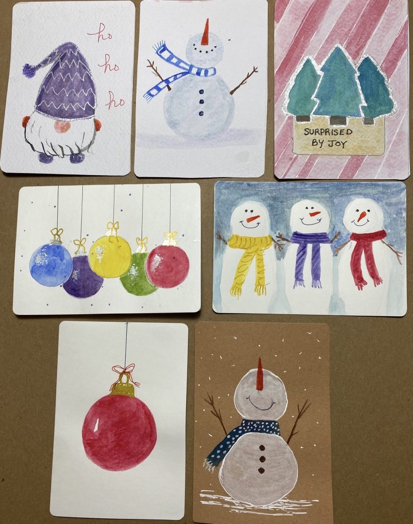 Various holiday cards, 5x3.5 or 3.5x5, Watercolor on paper - NFS