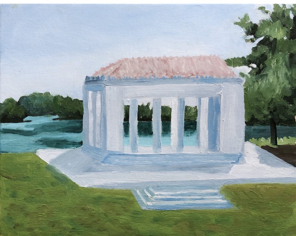 "Roger Williams Park, Temple to Music", 8x10, Oil on Canvas board - $50